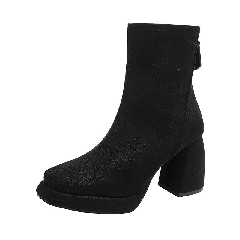 2025 autumn and winter new thick-soled high-heeled thick-heeled round-toed Martin boots children's European and American fashion after zipper women's