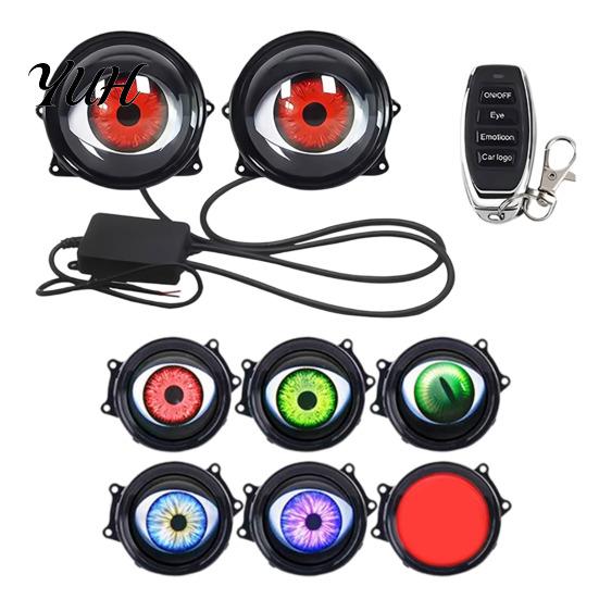Universal Vehicle Projection Kit Dynamic Eye Car Light, Demon Synchronized RGB Animation Lamps, Decorative Auxiliary Projector Light 6/33 Mode Remote