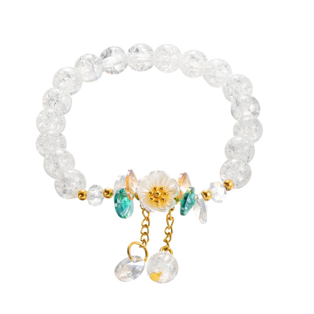 1pc Korean Style Sweet Daisy Flower Bracelet Colorful Crystal Beaded Elastic Rope for Women Girls Party Wedding Jewelry Gift