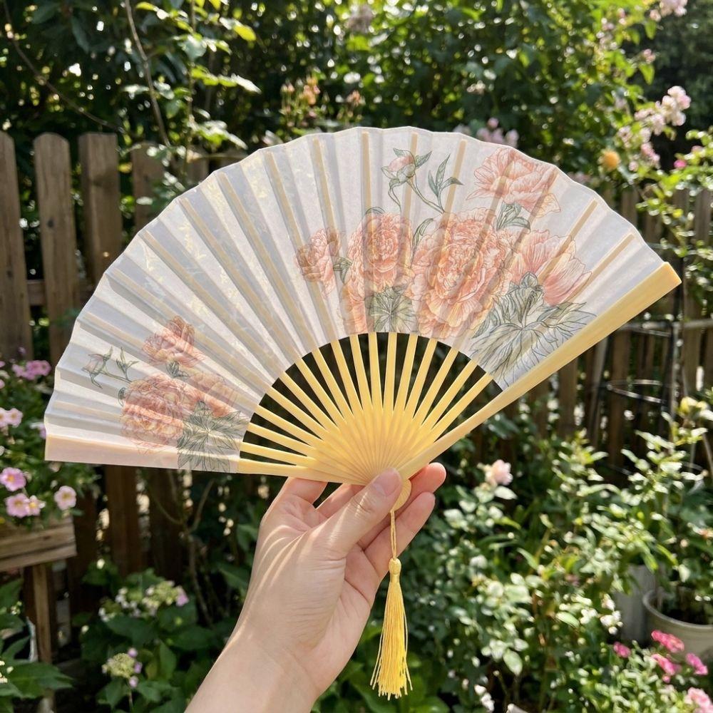 Vintage Ancient Style Printing Folding Fan Portable Bamboo Fan Photo Props