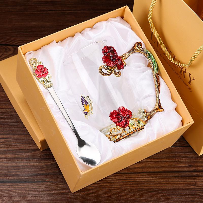 Creative Enamel-Colored Luxury Coffee & Milk Glass Cup Set for Living Room