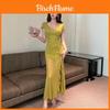 Elegant Polyester V Neck Dress With Slit For Office Wear Women Spring 2025