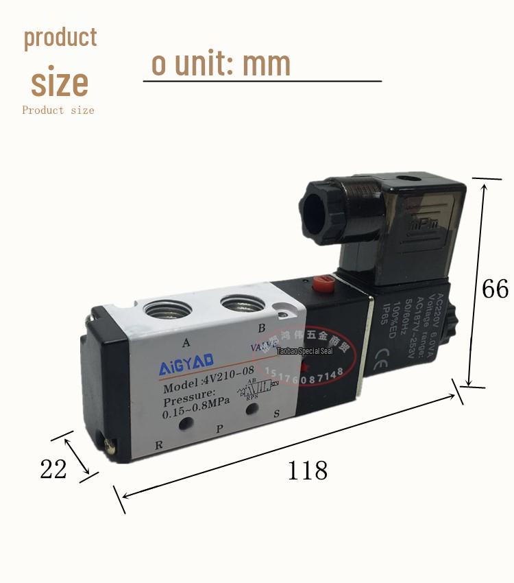 4V210-08 Solenoid Air Valve: Two-Position, Five-Way, AC220V/DC24V