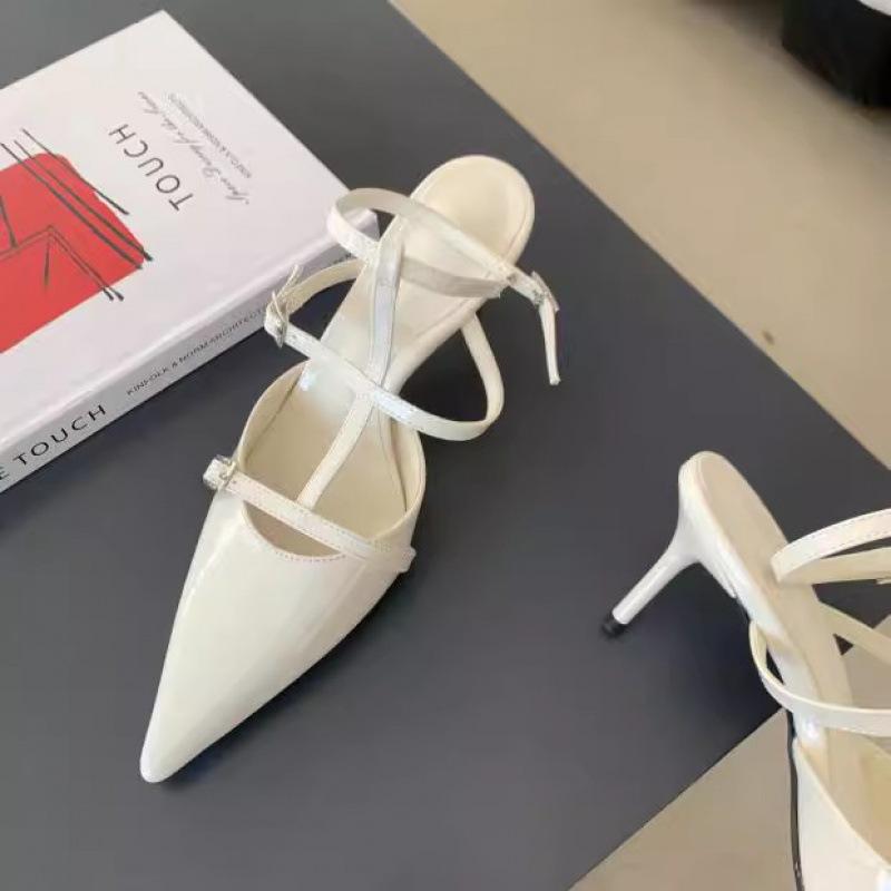 

2025 spring and autumn new fashion minimalist socialite pointed head shallow mouth stiletto high heels women s bag head empty sandals 39 белый