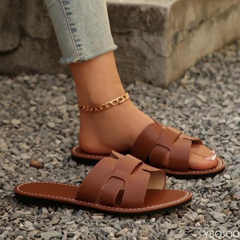 Solid Color Classic Round Headed Flat Bottom Women's Slippers 2025 Summer Casual Simple Versatile Open Toe Comfortable Sandals