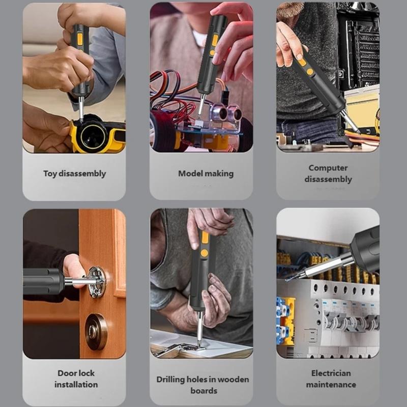 Electric Screwdriver Kit Featuring Various Screwdriver Bits Crosses Flat Head Type Ergonomic Handle Comfort Grip High Capacity Battery