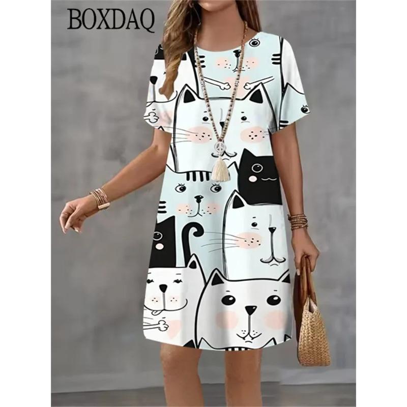Abito estivo da donna a maniche corte con stampa 3D Moda Versatile Traspirante Tendenza Casual