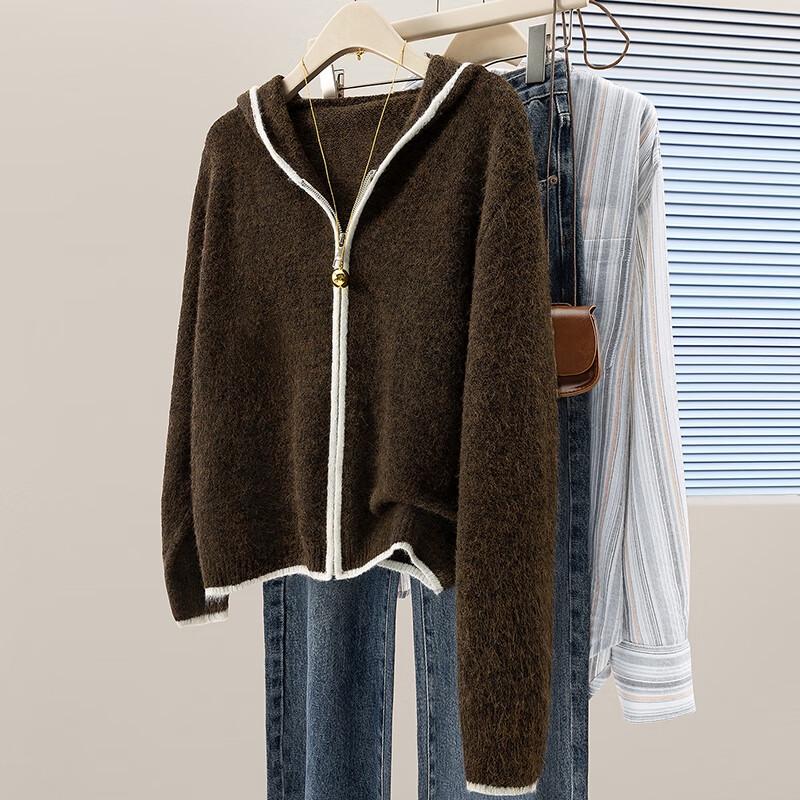 Damen 2025 Herbst Kapuzenpullover Colorblock Locker Gestrickt