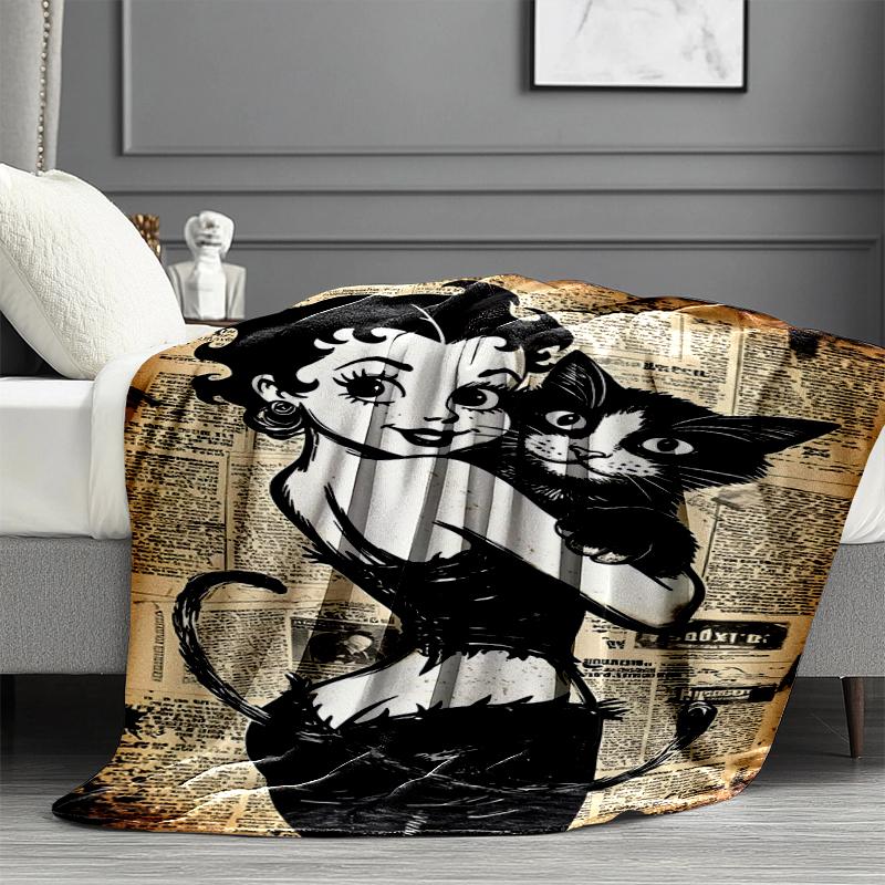 Betty Boop Print Blanket - Soft & Comfortable, for Bedroom, Travel, Sofa, Home Decoration - Birthday Christmas Gift for Friend