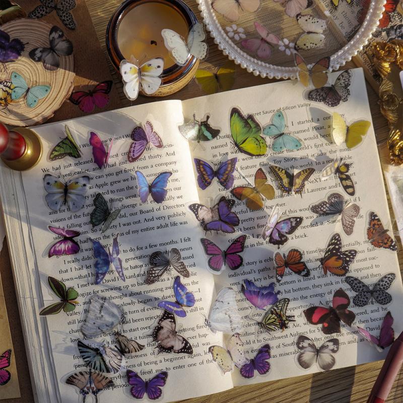 40pcs Vintage Style Butterflies Stickers Butterflies Series Waterproof Personalized Diy Decoration