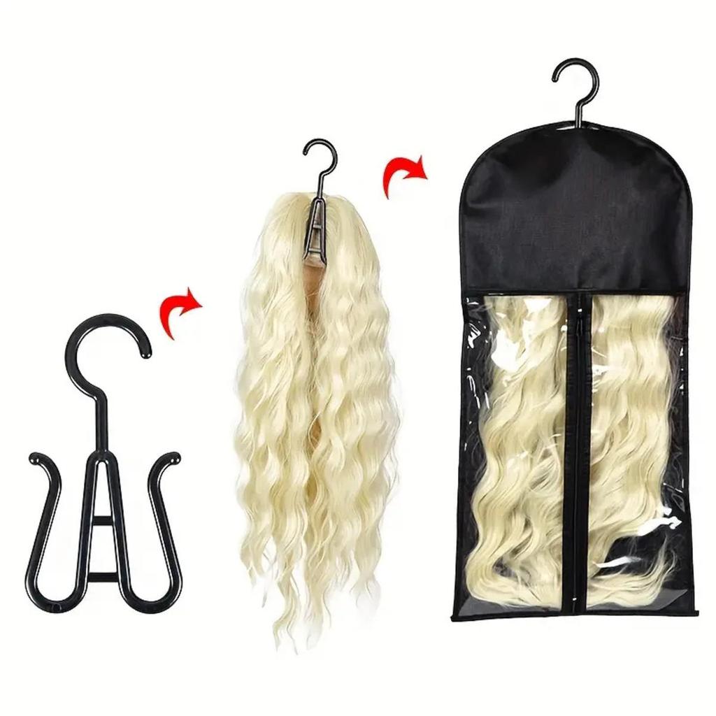 Long Wig Storage Bag Holder Case Hair Extensions Storage Bag with Hanger for Wig Hair Extension Storage Pouch with Hanger