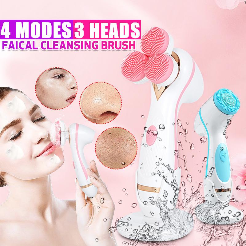 2 Modes USB Rechargeable Face Washing Brush Device Frequency Silicone Facial Cleansing Brush Blackhead Removal Acne Cleanser Machine 3V