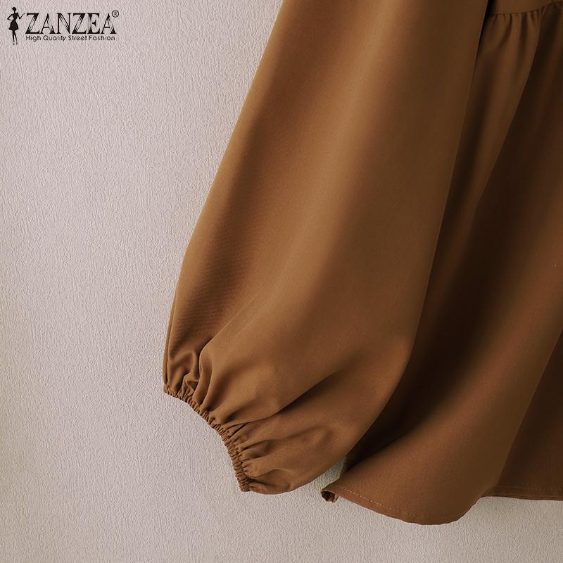 ZANZEA Dámská krajková háčkovaná halenka s kulatým výstřihem, volná, s dlouhým rukávem