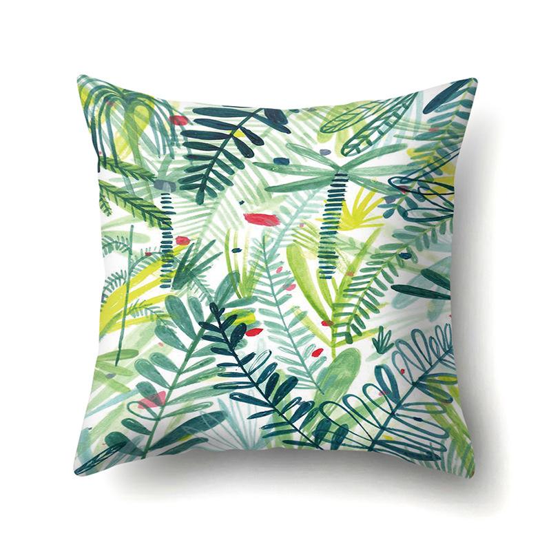 Polyester Pillowcase Nordic Ins Style Plant Flower Print Peach Leather Velvet Pillowcase Car Waist Cushion Cover