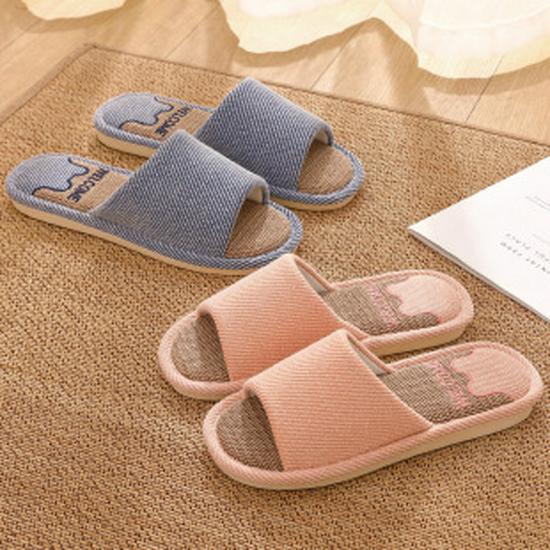 Gestreifte Leinen Sommer Hausschuhe für Damen und Herren - Rutschfest, Weiche Sohle, Atmungsaktiv, Geräuscharmes Design.