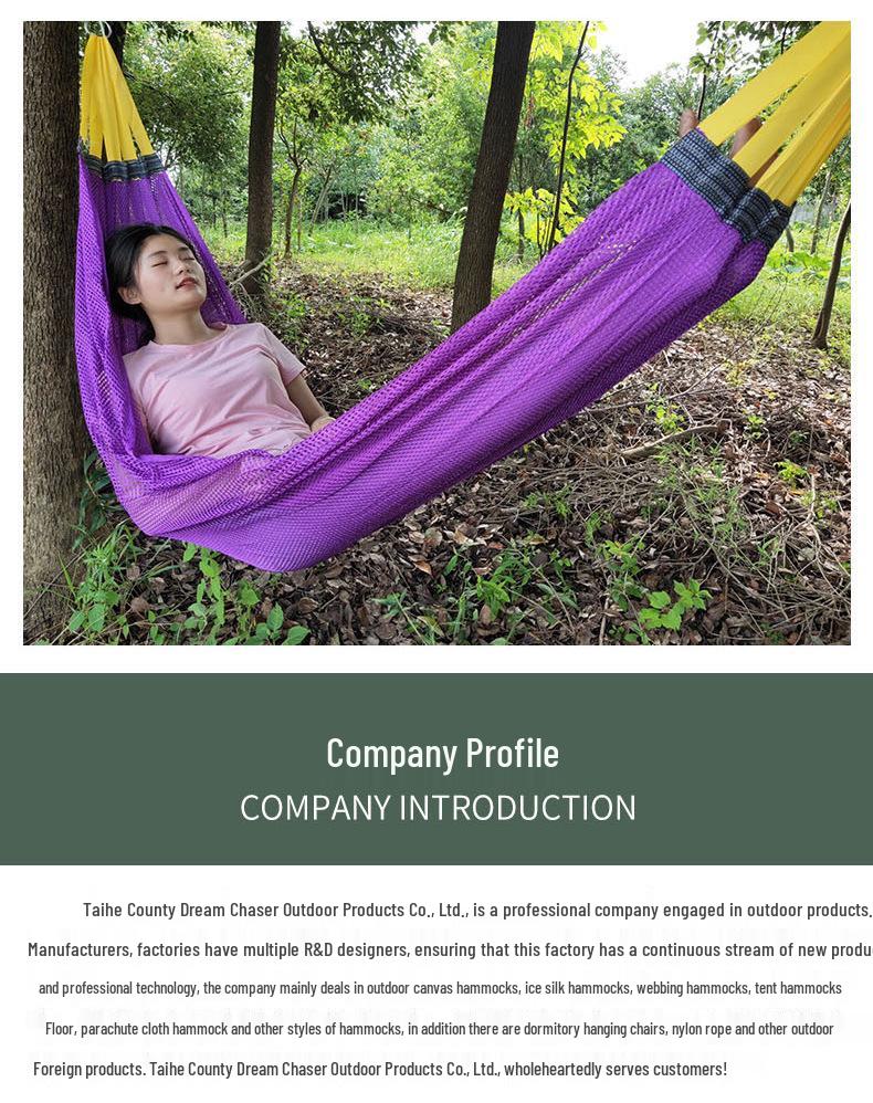 Outdoor Ice Silk Mesh Hammock with Curved Stick - Anti-Rollover Swing for Camping & Travel