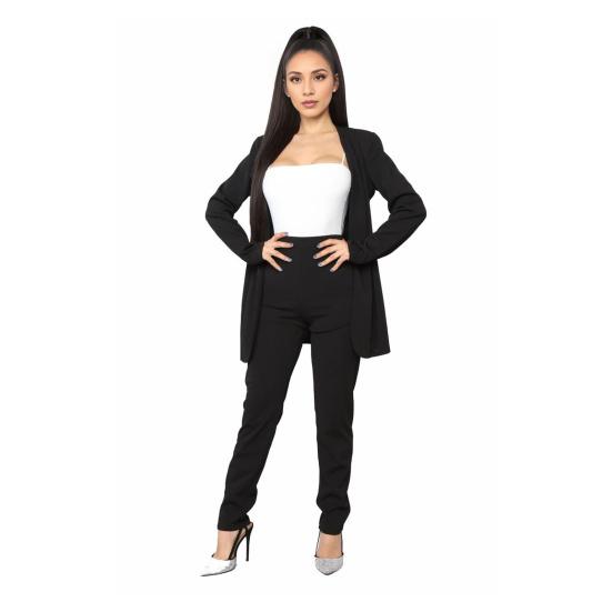 

2 шт./комплект женский формальный пиджак брюки комплект длинный рукав приталенный кардиган с лацканами S чёрный