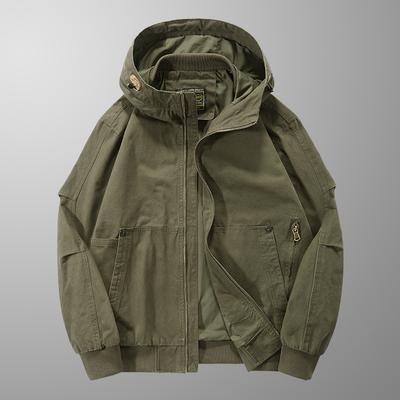 Giacca con Cappuccio in Cotone da Uomo Primavera e Autunno Casual da Esterno American Style Tooling Larga Giacca da Montagna