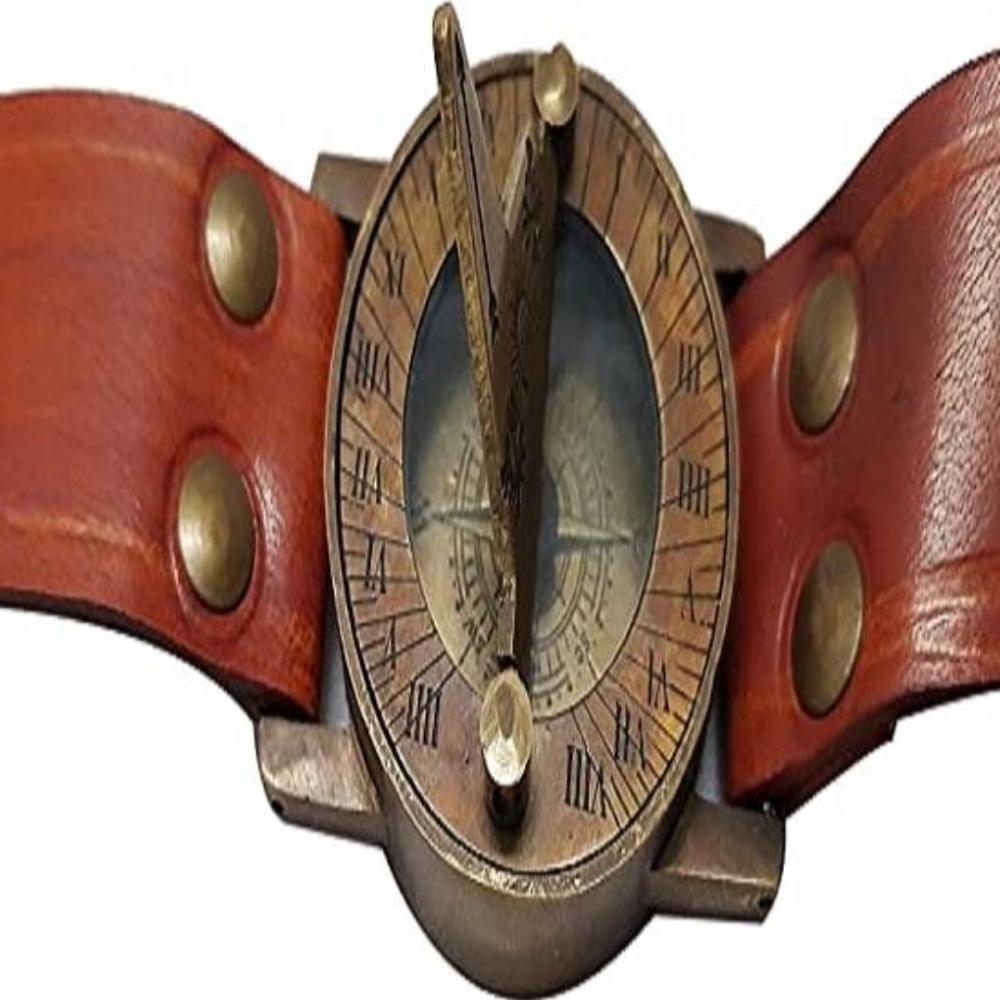 Nautischer Armband-Sonnenuhr-Kompass aus Messing und Leder – 7 cm Antikes Design mit verstellbarem Armband