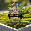 Iron Garden Welcome Sign with Twin-Pointed Soil Insert, Outdoor Metal Stake for Yard, Lawn and Flower Bed Placement Display Use at Home