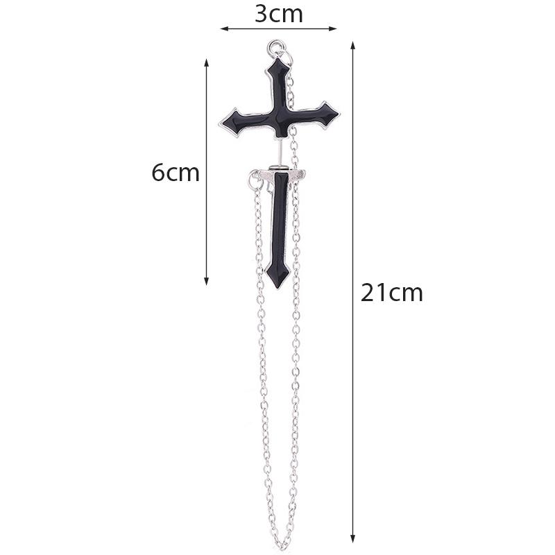 Punk Black Cross Drop Earrings For Teens Vintage Rock Pride Long Chain