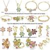 Idyllia Flower Dopamin Schmuckset: Halskette, Armband, Ohrringe, Ring mit österreichischen Kristallen