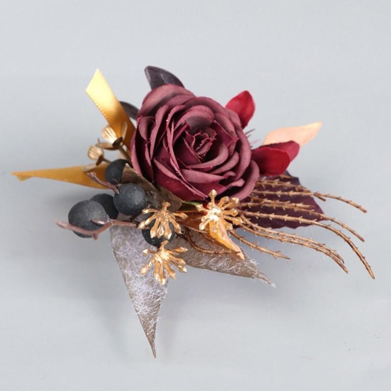 Elegantes staubiges Seidenrosen Ansteckblumen für Herren Set von 5 für Bräutigame und Trauzeugen Hochzeits-Abschlussball-Party-Zubehör