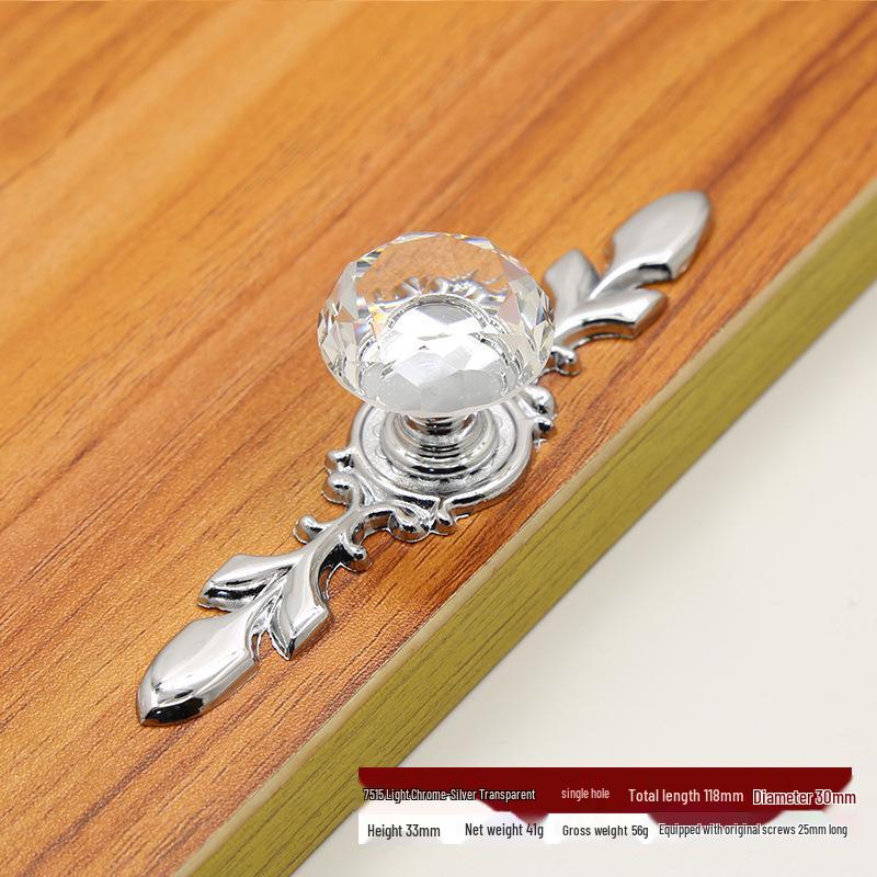 Transparent Black Crystal Pull Handle for Cabinets and Wardrobes - European Modern Design, Solid and Thickened.