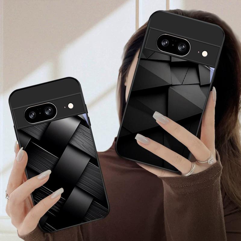 Dark geometric texture For Google Pixel 10 Pro XL Pixel 9 Pro XL Pixel 8a 7a Pixel 7 Pro Pixel 8 7 9 10 Black Glass Phone Case