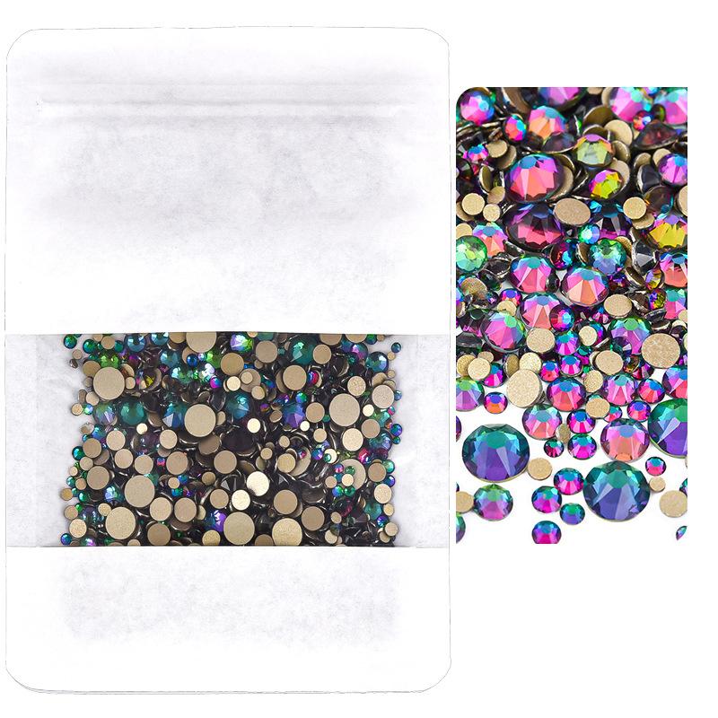 Mixed Size Manicure Gold Bottom Flat Bottom Drill, Glass Eight Large And Eight Small Nail Drill, Jewelry Mixed Size Super Flash Rhinestone