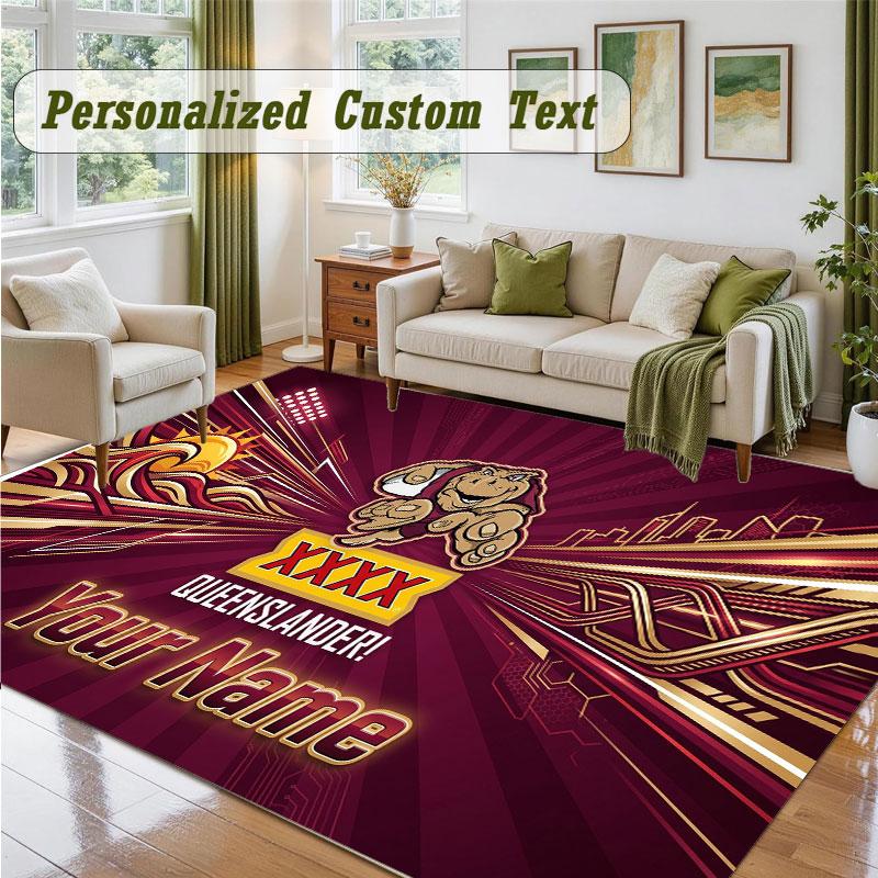 Crystal Velvet Square Rug Custom NameQueensland Maroons Pattern Non Slip Home Floor Decor Rug
