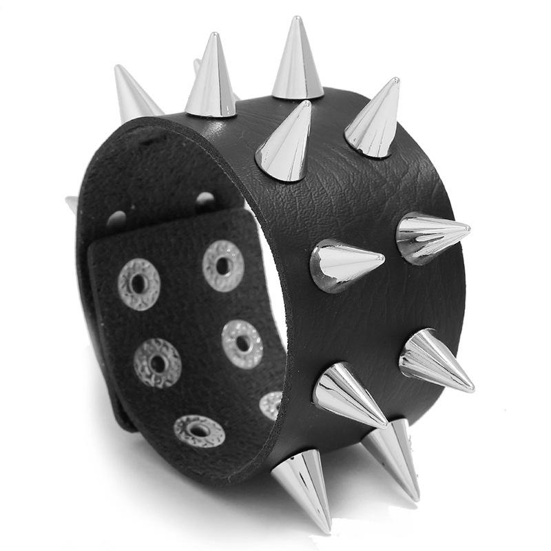DIEZI Personality Hip Hop Men Spiked Rock Bracelet Bangle Women Vintage Punk Cosplay Black PU Leather Wrap Bracelet New Jewelry