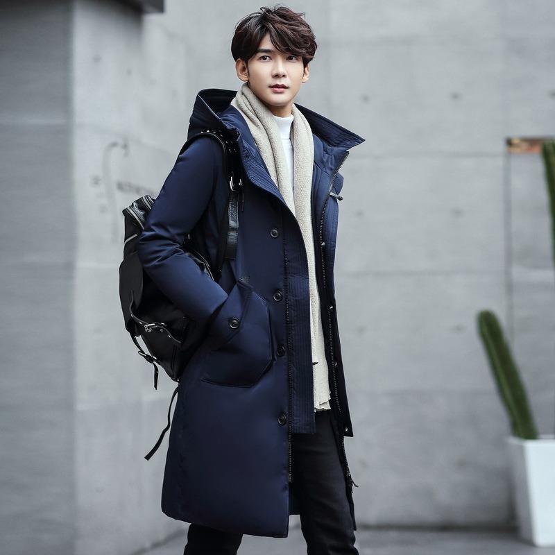 2025 New Long Cold Clothing Men's Long Youth Men's Winter Casual Thickened Hooded Jacket
