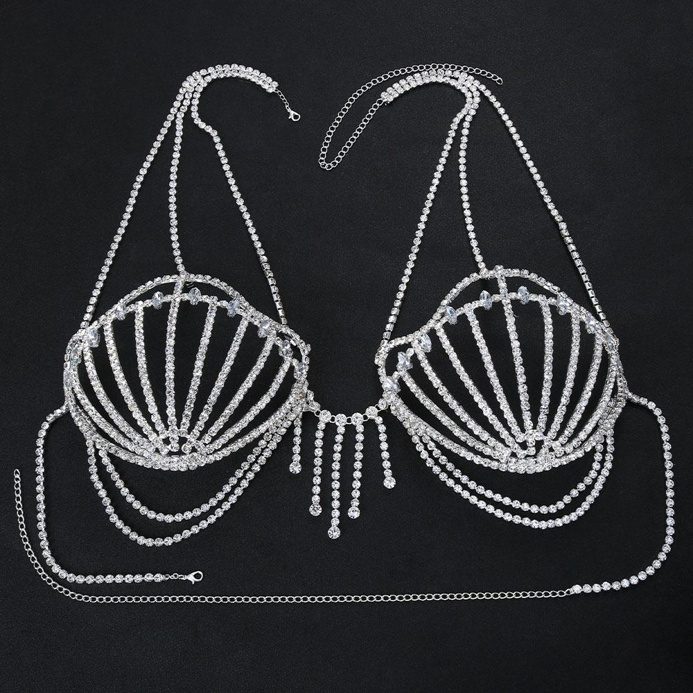 Crystal Shell Bra Body Chain Harness Rhinestone Bras Jewelry Lingerie for Women Body Chain Bikini Bralette Top Jewellery