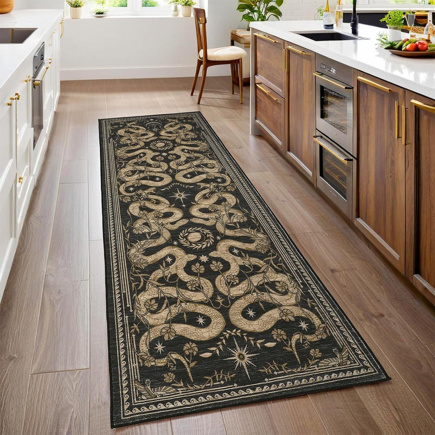 Karpetti Unisex Black Snake Corridor Carpet Runner Rug Machine Washable Non-Slip Floor Mat Bedroom Bedside Carpets American Home Decoration Rugs