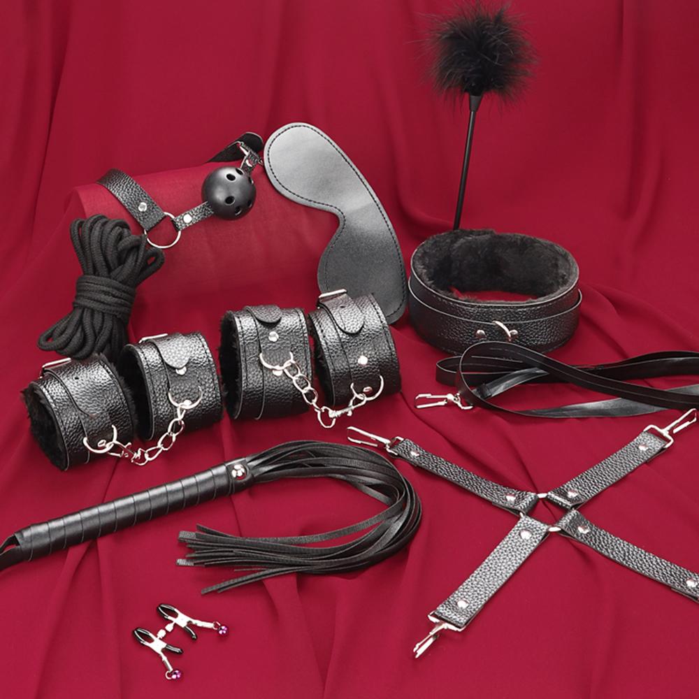 Sex Toys BDSM Bondage Kits Genuine Leather Restraint Set Handcuffs Collar Gag Vibrators Sex Toys For Women Couples Adult Games
