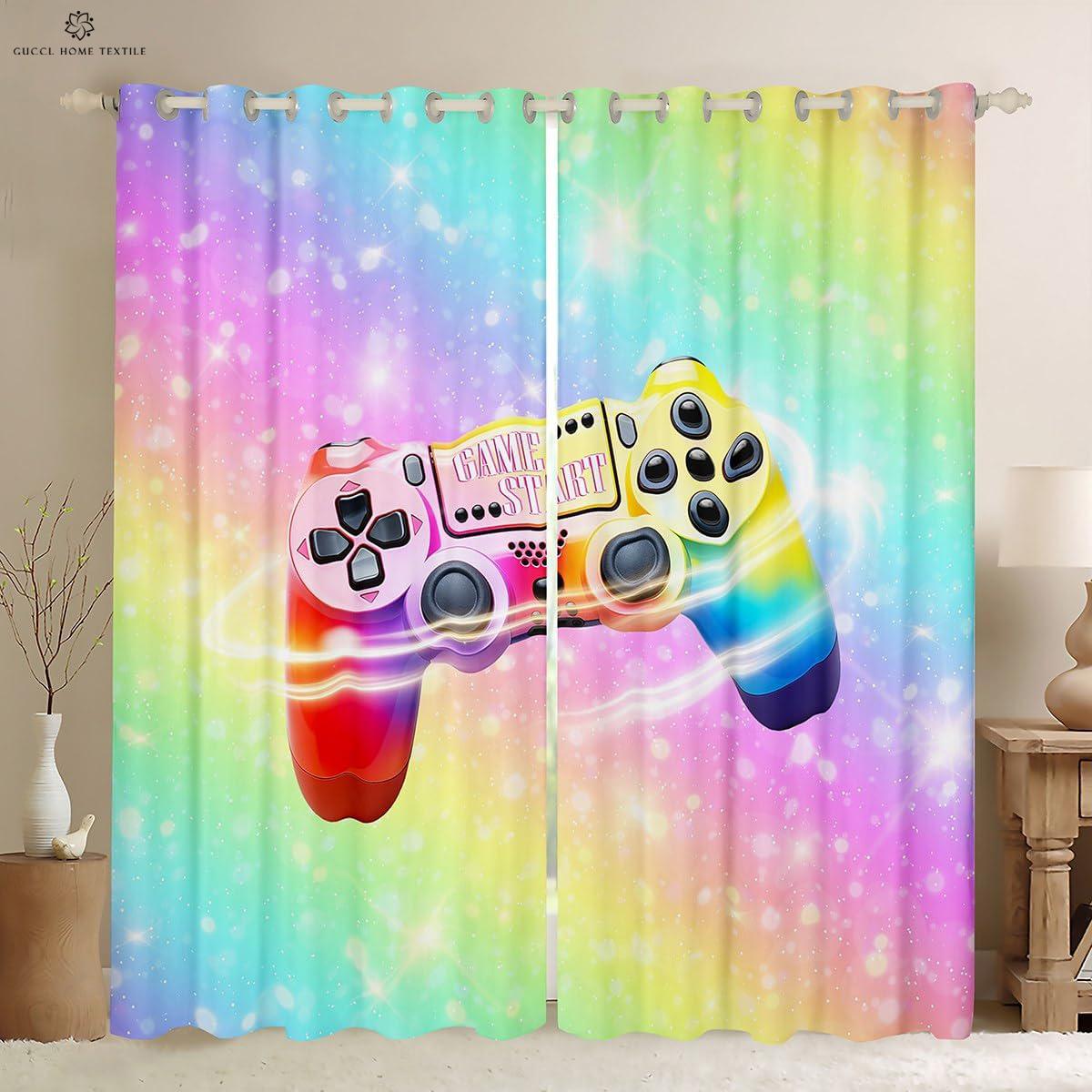 E-Sports-Raum Spiel-Fenstervorhänge Bunter Kreativer Druck Wohnzimmer Schlafzimmer E-Sports-Dekoration Maßgefertigte Vorhänge 2 STÜCK W50xH130(CM)x2PCS&Rod pocket