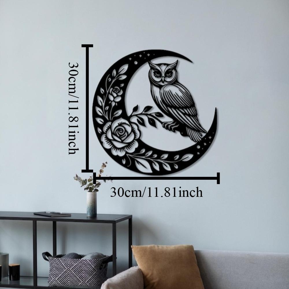 

Metal Wall Art Owl Moon Silhouette, Rustic Wood Decor for Living Room Bedroom Garden, Handmade Iron Craft Home Decoration