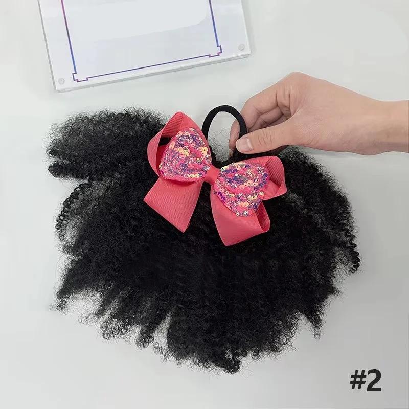 2pcs/ Luxury Kids Hair Buns Kids Afro Puff Soft Like Natural Human Hair Hand Feel Marley Kinky Bulk for Hair Girl with Elastic