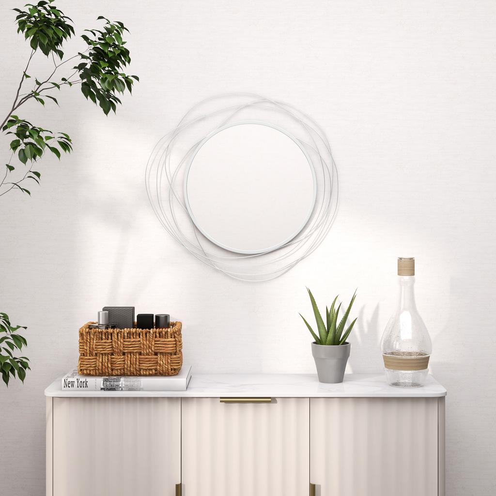 Metal Wall Art 65cm Modern Decorative Mirror Decor For Living Room Bedroom Dining Room Silver