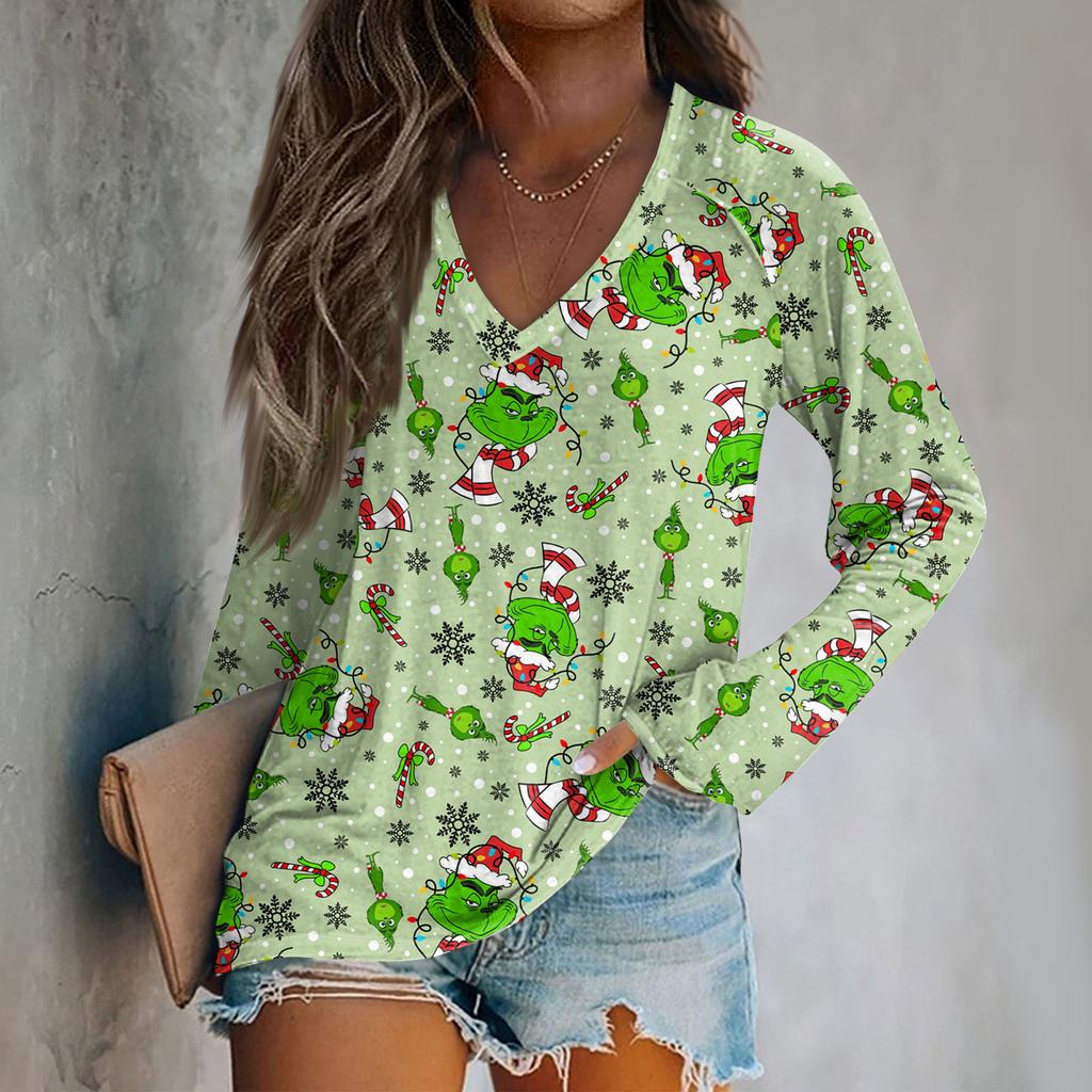 Women's Fashion Loose Raglan Sleeve T-Shirt With Christmas Print Casual Top