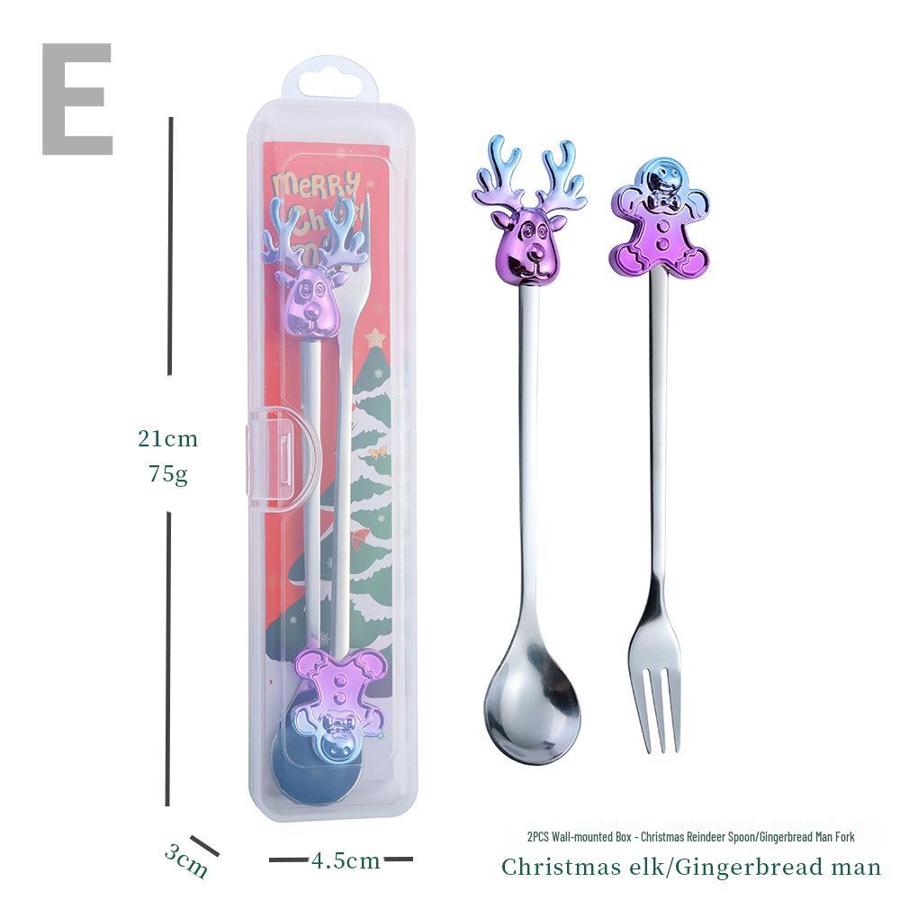 Cartoon Christmas Stainless Steel Cutlery Set: Colorful Spoon & Fork