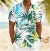 Men's Brushstroke Palm Leaf Print Short Sleeve Shirt, Spring Summer Artistic Hawaiian Vacation Blouse, Loose Casual Top
