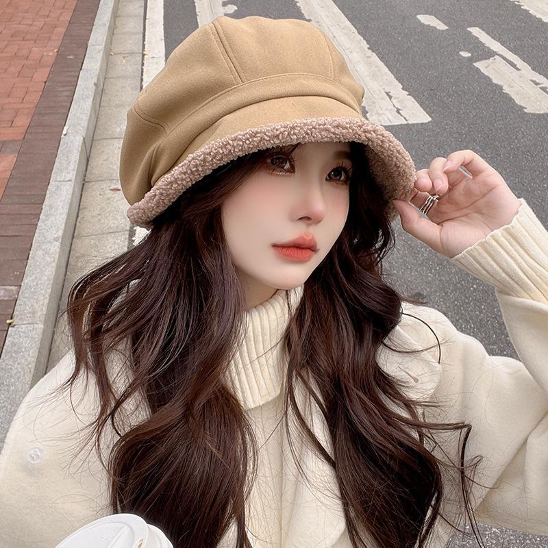 Autumn and winter hat Women's bucket hat Fleece cold ear protection Internet celebrity basin hat Casual lamb wool star anise beret