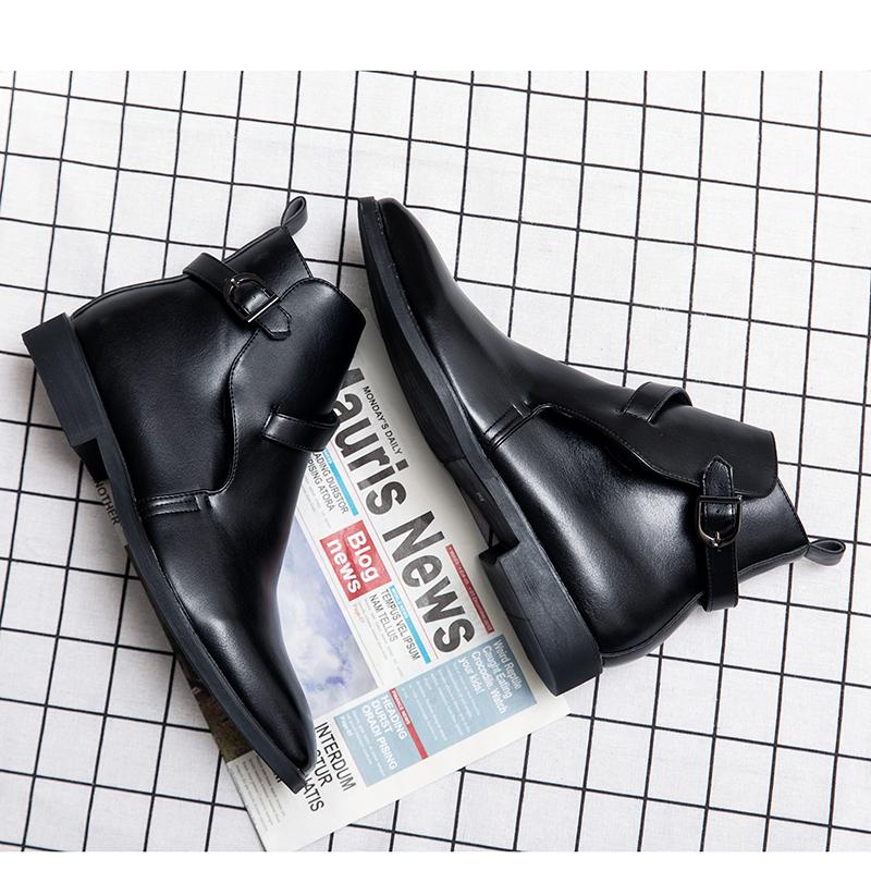 New Men Ankle Boots Leather Shoes Fashion Medallion Pointed Toe Dress Wedding Office Basic Boots Motorcycle Club Shoes Big Size