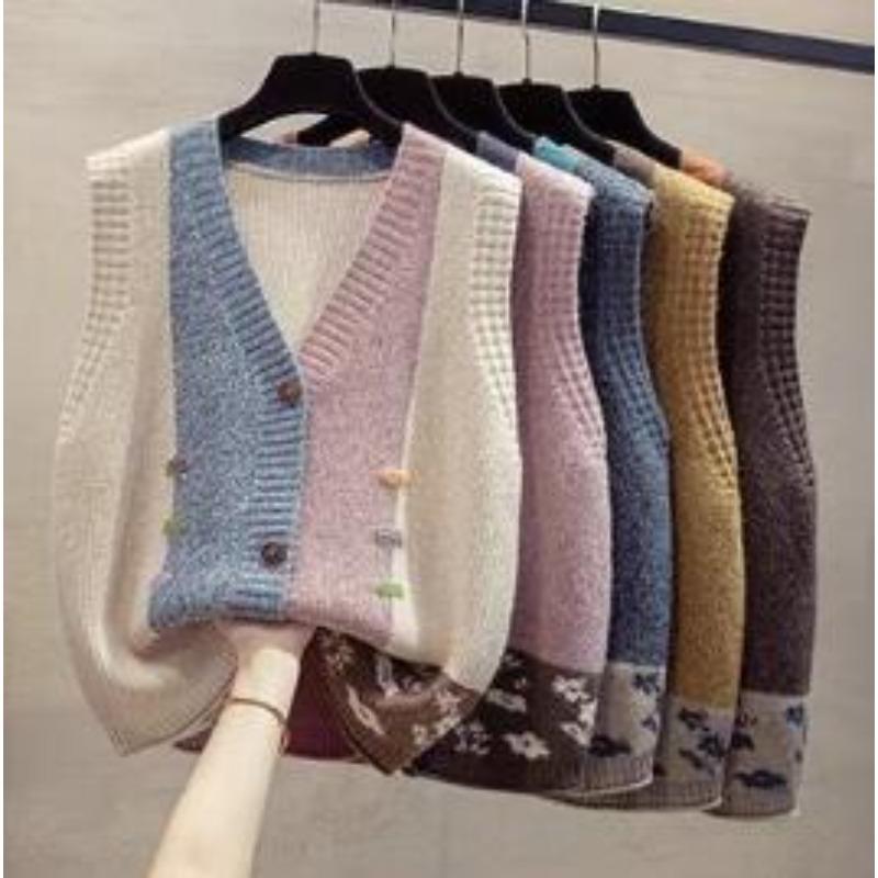 Sweater Knit Cardigan Spring Autumn Women Vest  Fashion Loose All Match Sweater Waistcoat Ladies V Neck Sleeveless Jacket