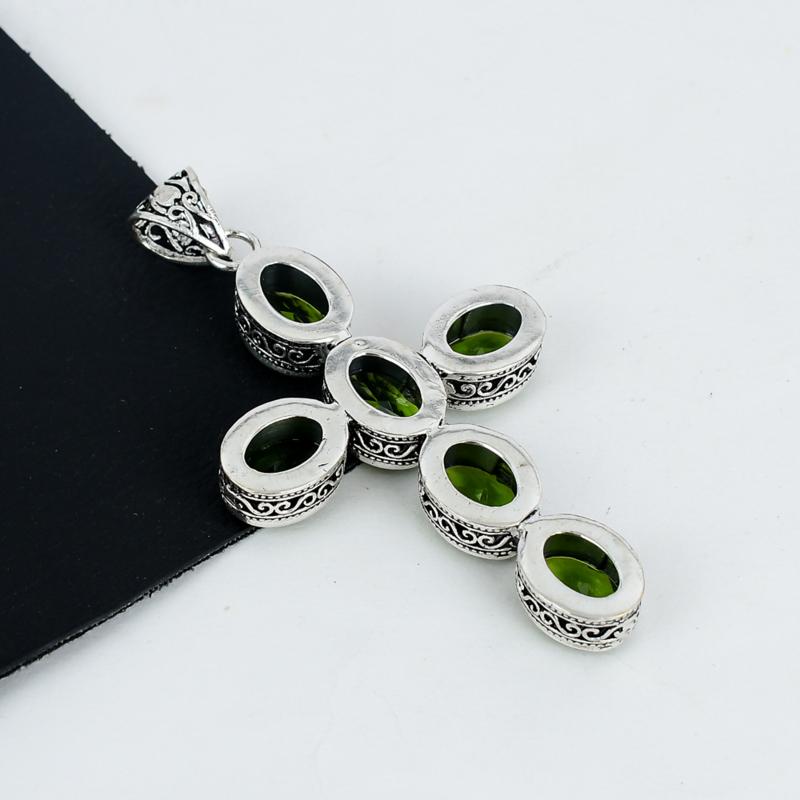 Beautiful Peridot Gemstone Pendant 925 Sterling Silver- Handmade Cross Design, Everyday Wear Jewelry, Unique Peridot Pendant Father's Day Gifts
