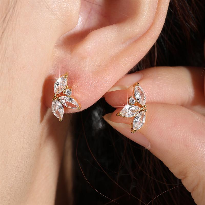 ZAKOL Luxury Plants Zirconia Stud Earrings For Women Girls Copper Color Crystal Metal Ears Zircon Wedding Festival Party Gifts