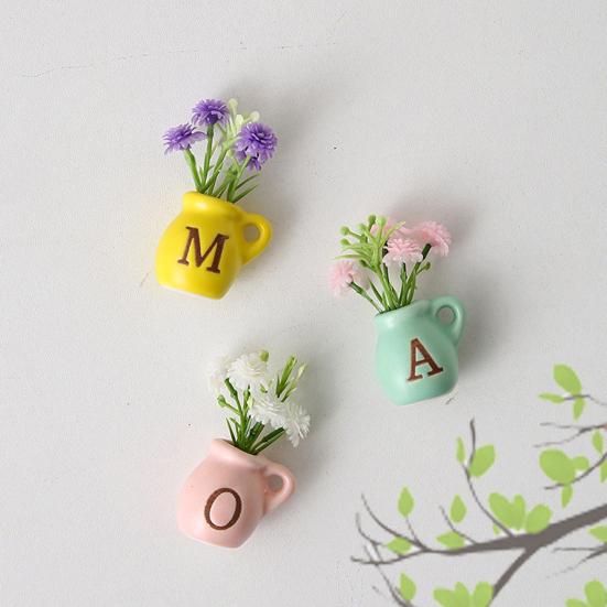 Mini Ceramic Vase Refrigerator Magnet with Fake Flower DIY MAMA MOM Letter 3D Miniature Flower Vase Fridge Magnet Decoration Mother's Day Gift