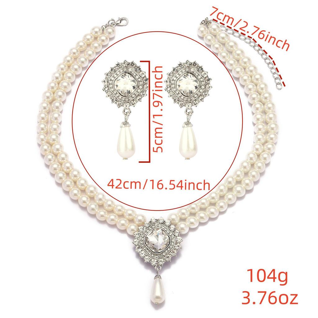 Elegant Multi-Layer Women's Pearl Necklace and Earring Set for Weddings and Banquets